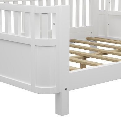 Heybly Full Size Wood Platform Bed for Kids with Guardrails, Removable Side Rail and Slat Support