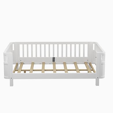 Heybly Full Size Wood Platform Bed for Kids with Guardrails, Removable Side Rail and Slat Support