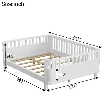 Heybly Full Size Wood Platform Bed for Kids with Guardrails, Removable Side Rail and Slat Support