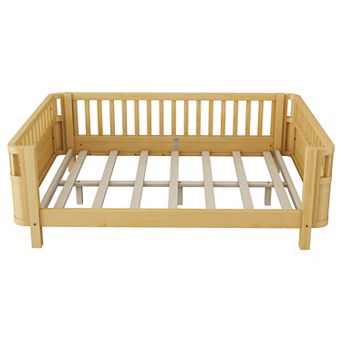 Heybly Full Size Wood Platform Bed for Kids with Guardrails, Removable Side Rail and Slat Support