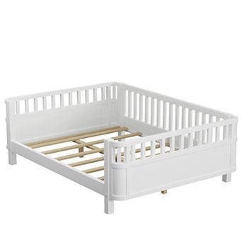 Heybly Full Size Wood Platform Bed for Kids with Guardrails, Removable Side Rail and Slat Support