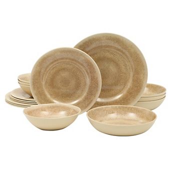 Gibson Home Casper Court 16 pc Melamine Dinnerware Set Reactive Glaze Look Service for 4