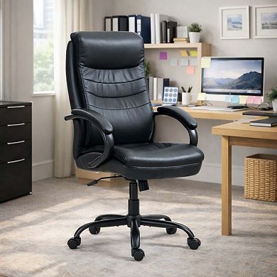 PU Leather Executive Office Chair High Back Adjustable Desk Chair with Lumbar Support Black