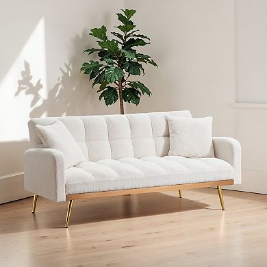 Heybly 69 Inch Convertible Sofa Bed with Adjustable Backrest Fabric Upholstered Sleeper