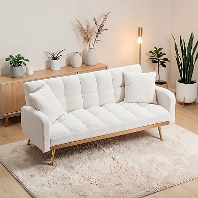 Heybly 69 Inch Convertible Sofa Bed with Adjustable Backrest Fabric Upholstered Sleeper