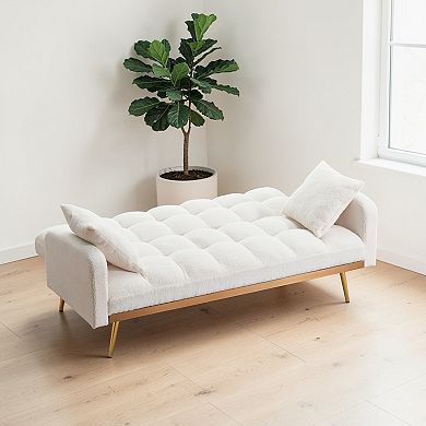 Heybly 69 Inch Convertible Sofa Bed with Adjustable Backrest Fabric Upholstered Sleeper