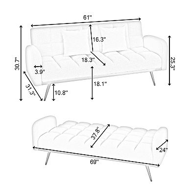 Heybly 69 Inch Convertible Sofa Bed with Adjustable Backrest Fabric Upholstered Sleeper