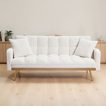 Heybly 69 Inch Convertible Sofa Bed with Adjustable Backrest Fabric Upholstered Sleeper