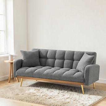 Heybly 69 Inch Convertible Sofa Bed with Adjustable Backrest Fabric Upholstered Sleeper