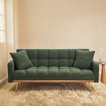 Heybly 69 Inch Convertible Sofa Bed with Adjustable Backrest Fabric Upholstered Sleeper