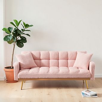 Heybly 69 Inch Convertible Sofa Bed with Adjustable Backrest Fabric Upholstered Sleeper