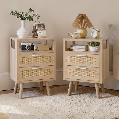 Heybly Set of 2 Nightstands with 2 Drawers, Bedside Table, End Table Storage Cabinet