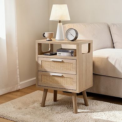 Heybly Set of 2 Nightstands with 2 Drawers, Bedside Table, End Table Storage Cabinet