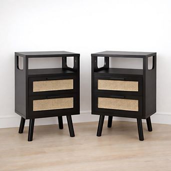 Heybly Set of 2 Nightstands with 2 Drawers, Bedside Table, End Table Storage Cabinet