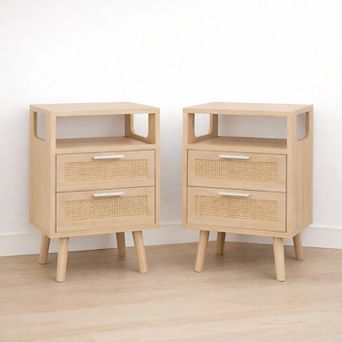Heybly Set of 2 Nightstands with 2 Drawers, Bedside Table, End Table Storage Cabinet