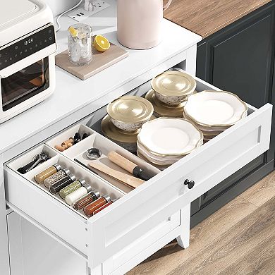 63"Kitchen Pantry Storage Cabinet with Outlet,with Microwave Shelf & 4 Hooks, Door Shelves & Drawer