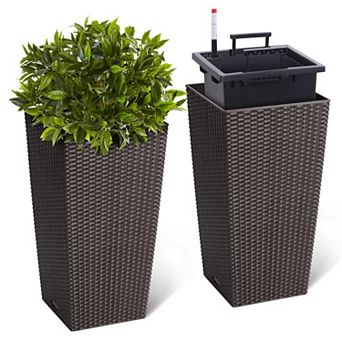 2 pc 22.4 Inch Tall Black Front Porch Planter Pots with Drainage Holes Water Level Monitor