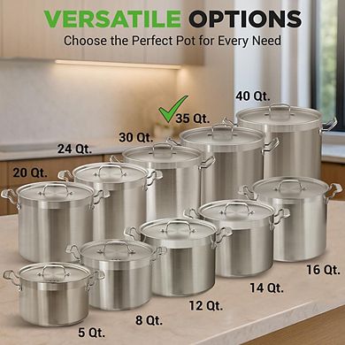 NutriChef 35 Qt Stainless Steel Stockpot Heavy Duty Induction Pot with Lid