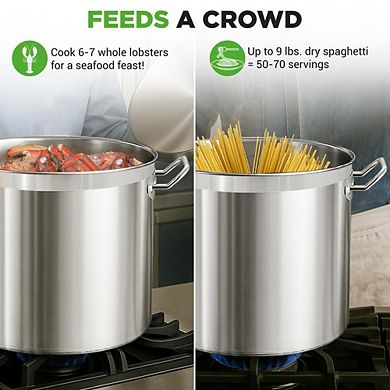 NutriChef 35 Qt Stainless Steel Stockpot Heavy Duty Induction Pot with Lid