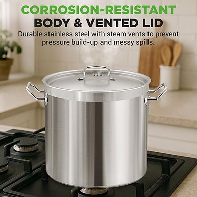 NutriChef 35 Qt Stainless Steel Stockpot Heavy Duty Induction Pot with Lid