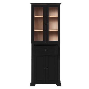 67.2 Inch Black Tall Bathroom Storage Cabinet with Tempered Glass Doors Adjustable Shelves