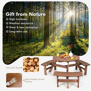 6 Person Wooden Picnic Table Set with Bench and Umbrella Hold