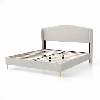 Heybly Full/Queen Velvet Upholstered Bed Frame with Tufted Headboard,Wood Support