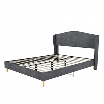 Heybly Full/Queen Velvet Upholstered Bed Frame with Tufted Headboard,Wood Support