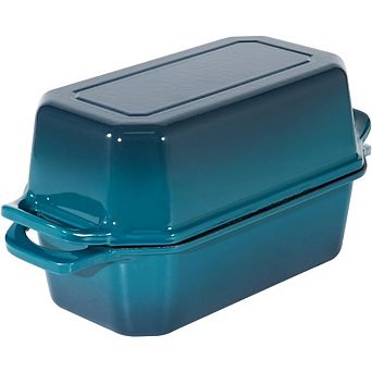 Zoulao 8.5x4.5" Cast Iron Loaf Pan with Lid, Enameled, Dark Cyan, Sourdough Bread Pan.