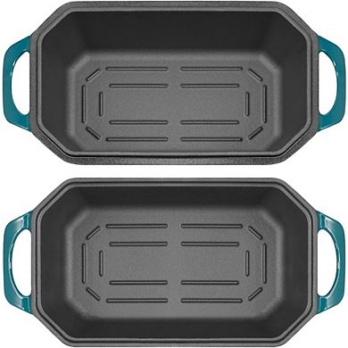 Zoulao 8.5x4.5" Cast Iron Loaf Pan with Lid, Enameled, Dark Cyan, Sourdough Bread Pan.