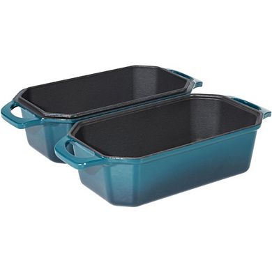Zoulao 8.5x4.5" Cast Iron Loaf Pan with Lid, Enameled, Dark Cyan, Sourdough Bread Pan.