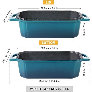 Zoulao 8.5x4.5" Cast Iron Loaf Pan with Lid, Enameled, Dark Cyan, Sourdough Bread Pan.