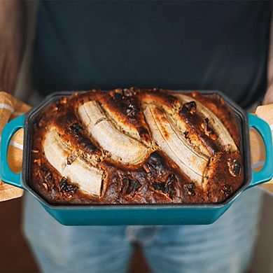 Zoulao 8.5x4.5" Cast Iron Loaf Pan with Lid, Enameled, Dark Cyan, Sourdough Bread Pan.