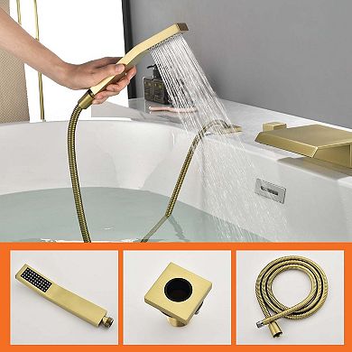 Dual Handle Tub Deck Mount Roman Tub Faucet with Hand Shower