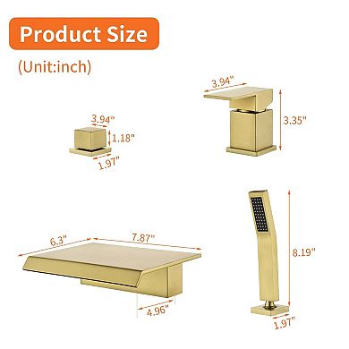 Dual Handle Tub Deck Mount Roman Tub Faucet with Hand Shower