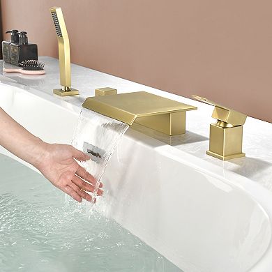 Dual Handle Tub Deck Mount Roman Tub Faucet with Hand Shower