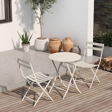KWPZQEB Foldable Metal Patio Bistro Set, Round Table and 2 Chairs