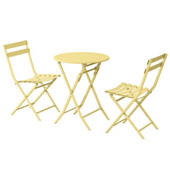 KWPZQEB Foldable Metal Patio Bistro Set, Round Table and 2 Chairs