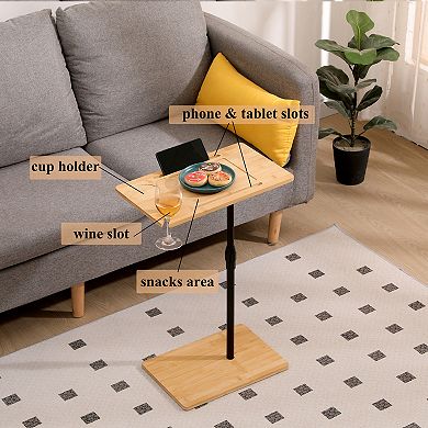 KWPZQEB Adjustable Height C-shaped Oval End Table Tray, Slots