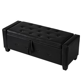 KWPZQEB Ottoman Tufted Faux Leather PU Bench with Storage & Upholstered for Bedroom