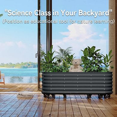 Self Watering Garden Bed with Rolling Lockable Wheels Metal Construction for Patio Deck