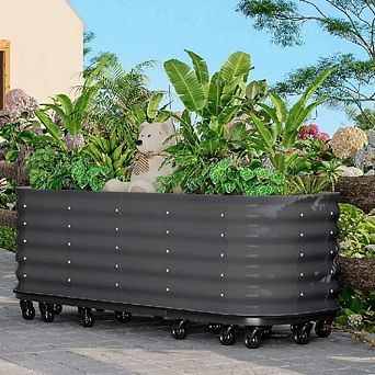 Self Watering Garden Bed with Rolling Lockable Wheels Metal Construction for Patio Deck