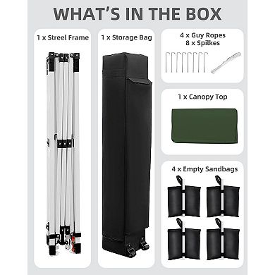 10x10Ft Pop Up Canopy Beach Tent with One Push Setup Reinforced Frame Outdoor Canopy Tent