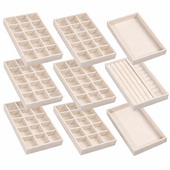 Set of 9 Velvet Jewelry Organizer Trays Stackable Drawer Insert for Rings Earrings Necklaces