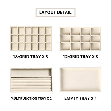 Set of 9 Velvet Jewelry Organizer Trays Stackable Drawer Insert for Rings Earrings Necklaces