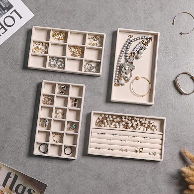Set of 9 Velvet Jewelry Organizer Trays Stackable Drawer Insert for Rings Earrings Necklaces