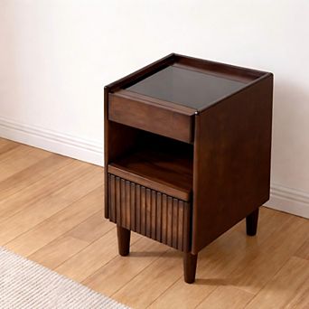 Heybly Solid Wood Nightstand with Drawer and Open Shelf Bedside Table Small Storage End Table