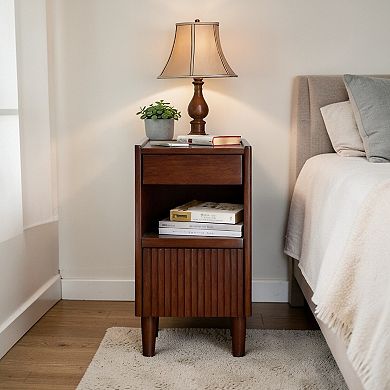 Heybly Solid Wood Nightstand with Drawer and Open Shelf Bedside Table Small Storage End Table
