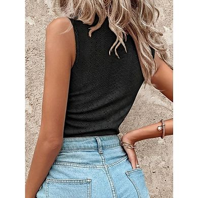 Women's Summer Sleeveless Tank Tops V Neck Lace Patch Solid Color Boho Vacation Blouse