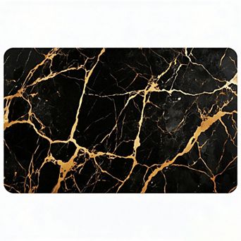 Black Gold Marble Floor Mat, Anti-Slip Luxury Modern Entryway Rug